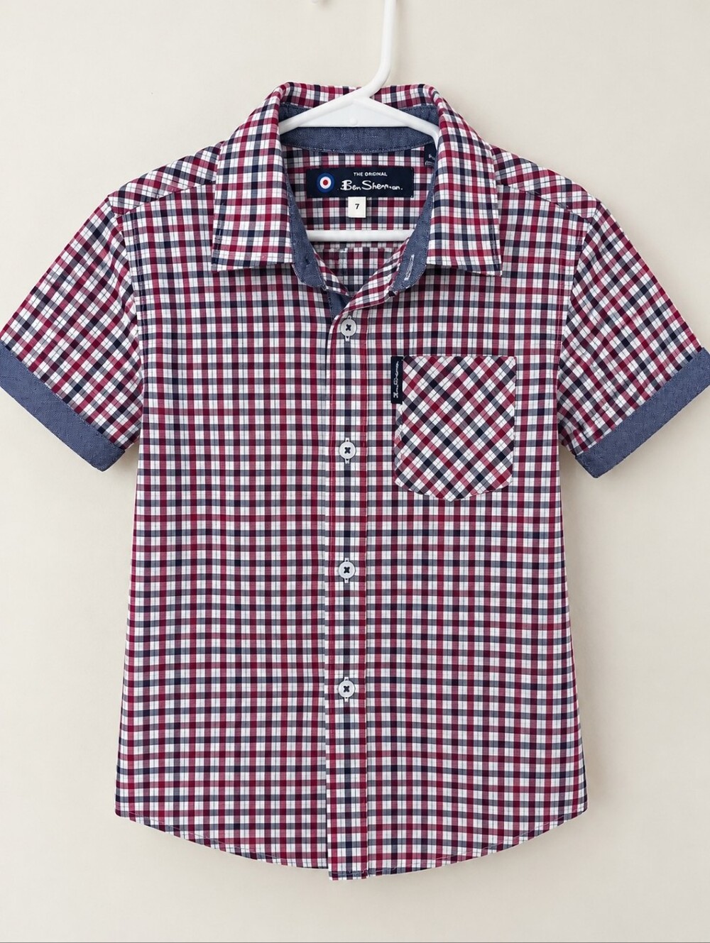 Ben Sherman Red, White and Navy Check Short-Sleeve Button Shirt